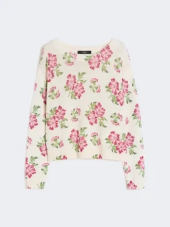 Floral printed cotton jumper - ECRU
