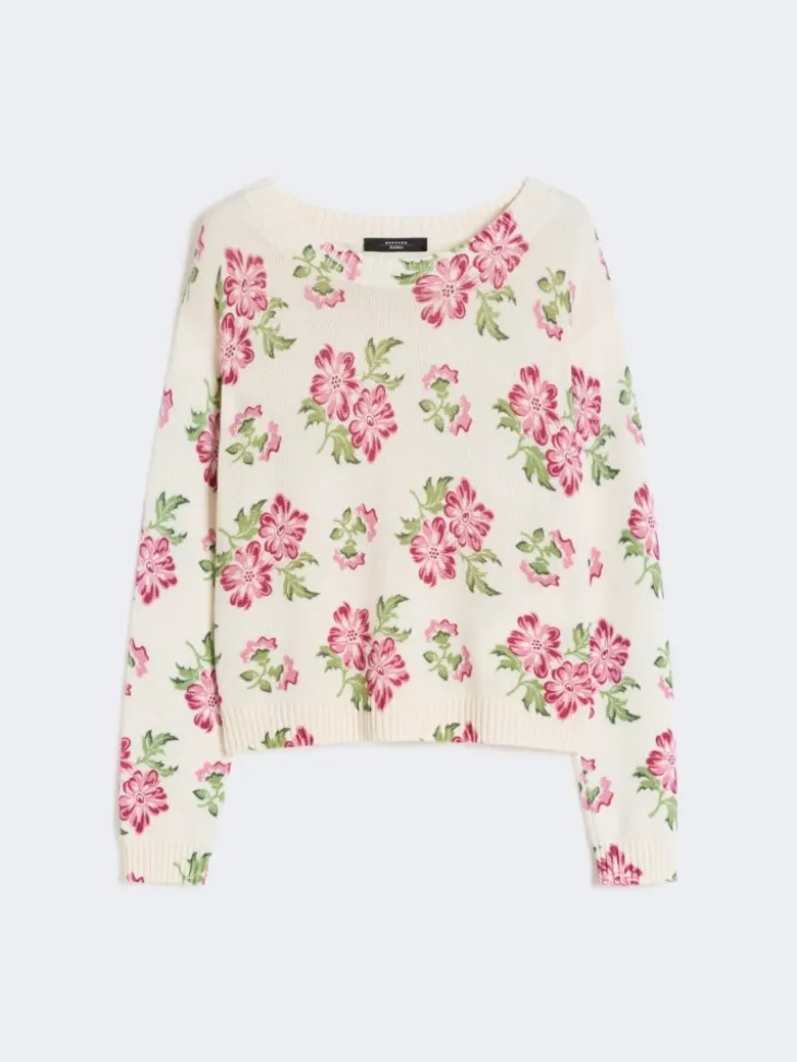 Floral printed cotton jumper - ECRU