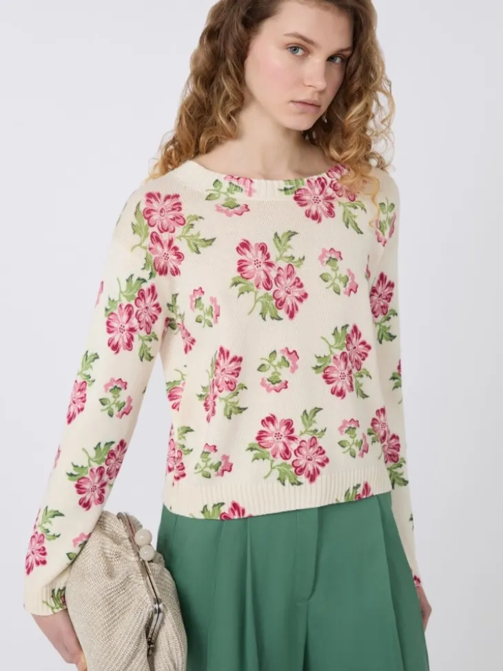 Floral printed cotton jumper - ECRU