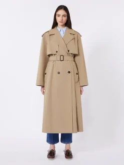 Flowing cotton and nylon trench coat - HAZELNUT BROWN