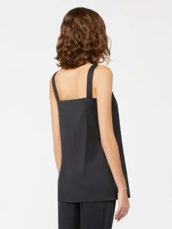 Flowing stretch poplin top - BLACK