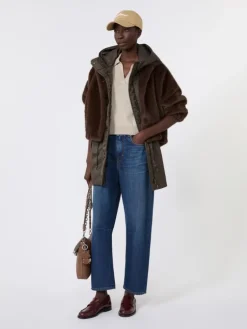Fluffy-textured short jacket - BROWN