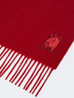 Fringed cashmere stole - DARK RED
