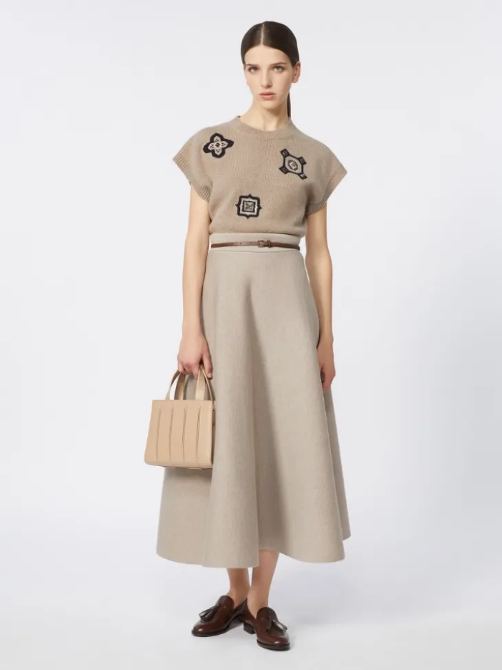 Full, tech wool skirt - SAND