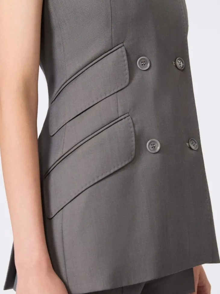 Gabardine wool sleeveless jacket - MEDIUM GREY