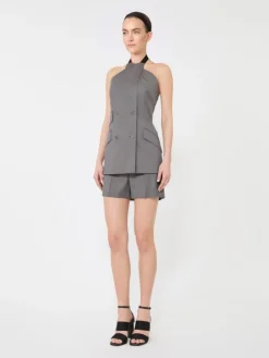 Gabardine wool sleeveless jacket - MEDIUM GREY