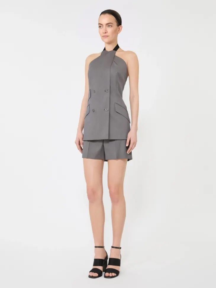 Gabardine wool sleeveless jacket - MEDIUM GREY