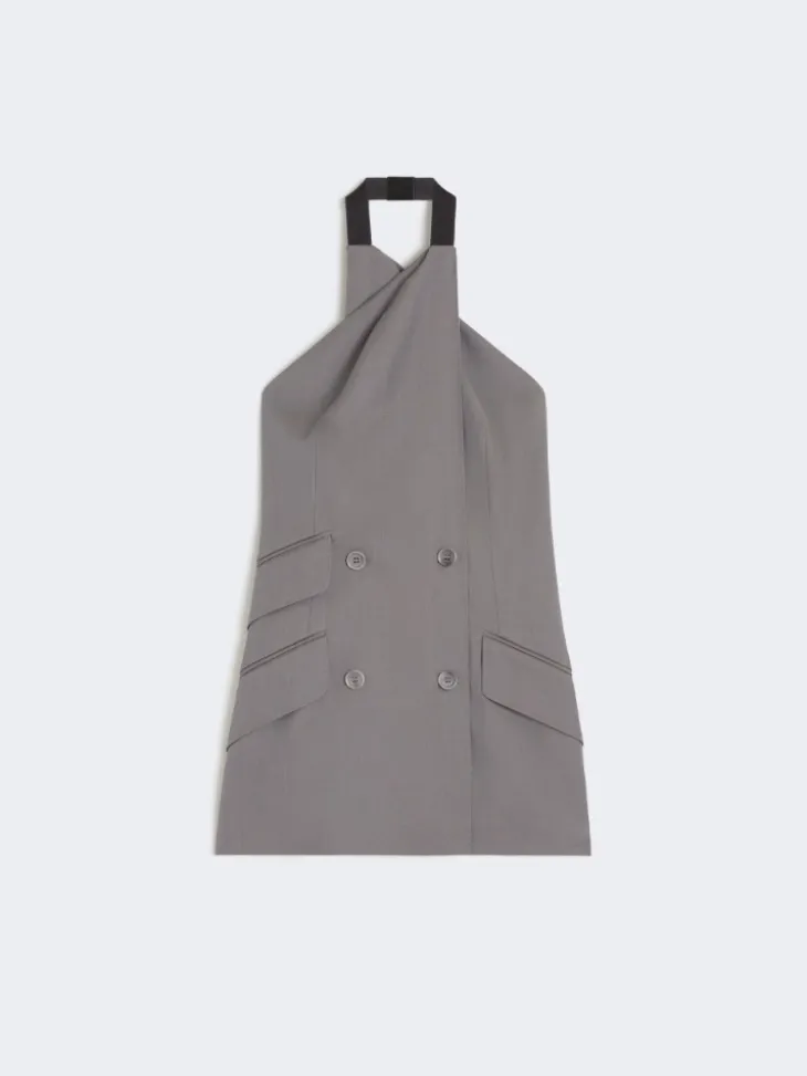 Gabardine wool sleeveless jacket - MEDIUM GREY