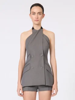 Gabardine wool sleeveless jacket - MEDIUM GREY