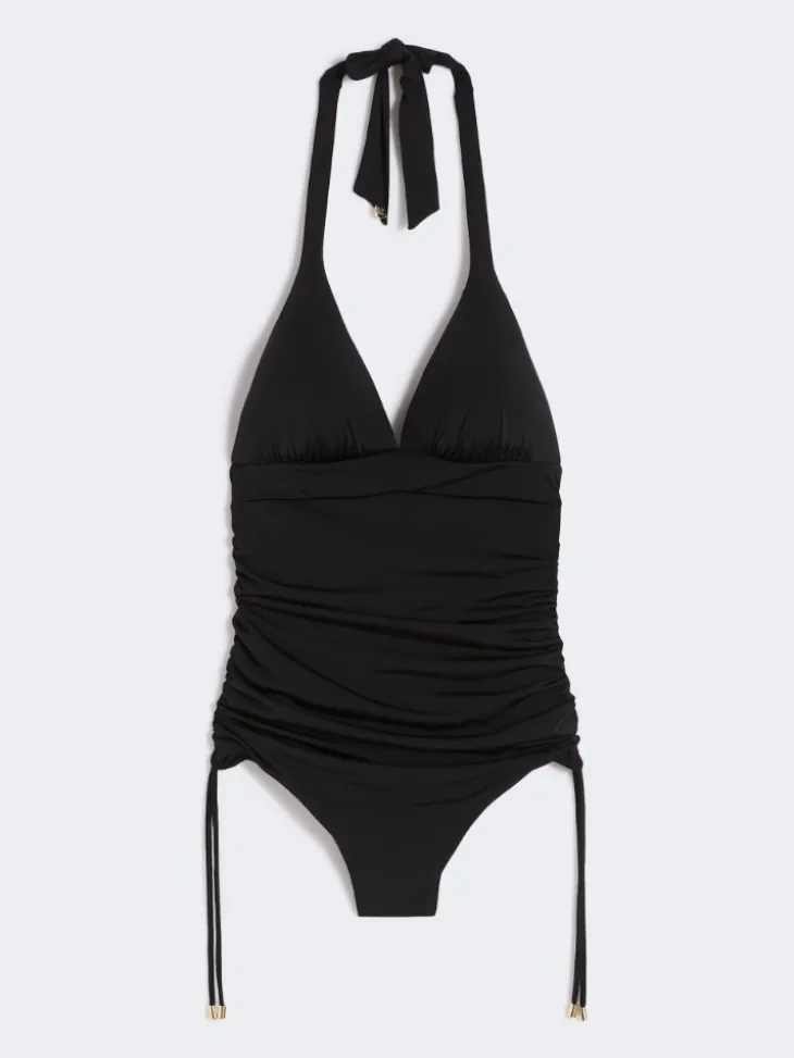 Gathered jersey swimsuit - BLACK