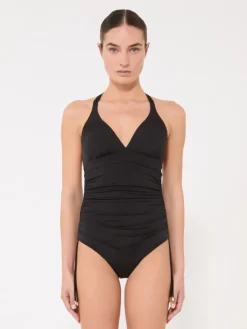 Gathered jersey swimsuit - BLACK
