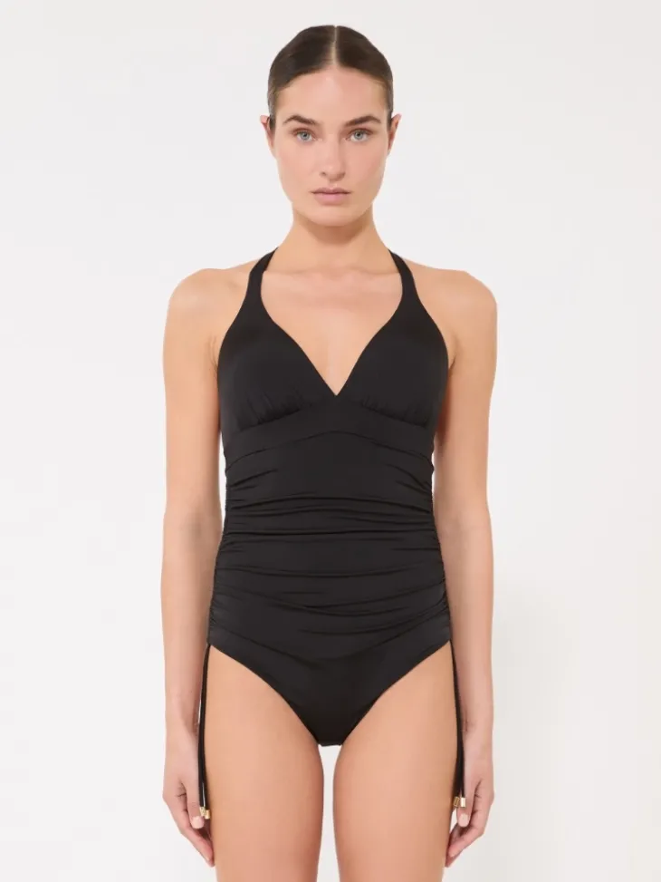 Gathered jersey swimsuit - BLACK