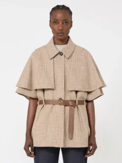 Glen plaid cotton cloak - TOBACCO