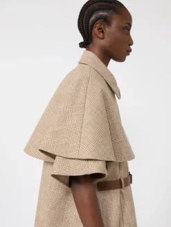 Glen plaid cotton cloak - TOBACCO