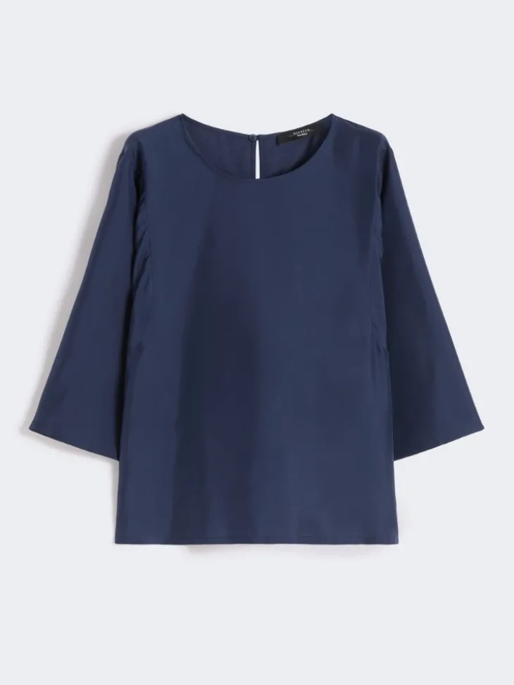 Habotai silk and jersey blouse - NAVY
