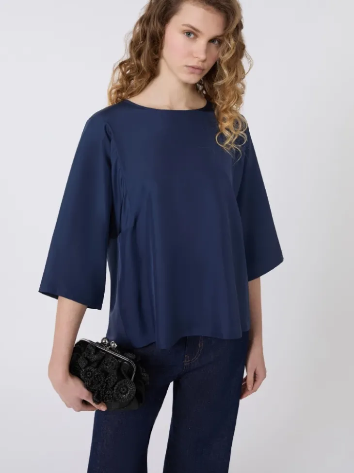 Habotai silk and jersey blouse - NAVY