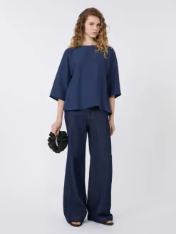 Habotai silk and jersey blouse - NAVY