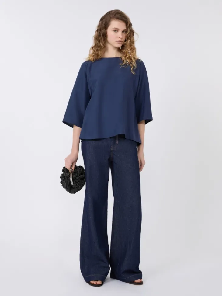 Habotai silk and jersey blouse - NAVY