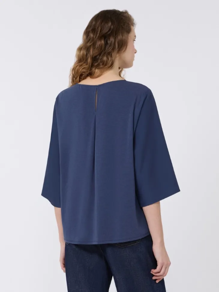 Habotai silk and jersey blouse - NAVY