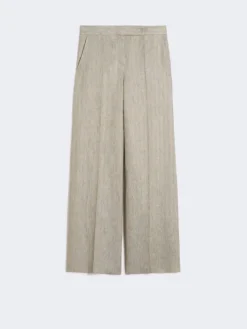 Herringbone linen twill trousers - BEIGE