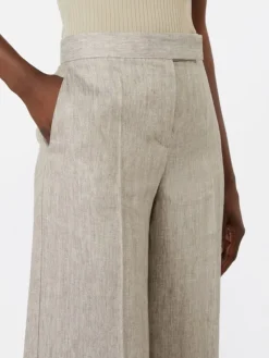 Herringbone linen twill trousers - BEIGE