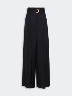 High-waisted woollen cloth trousers - NAVY
