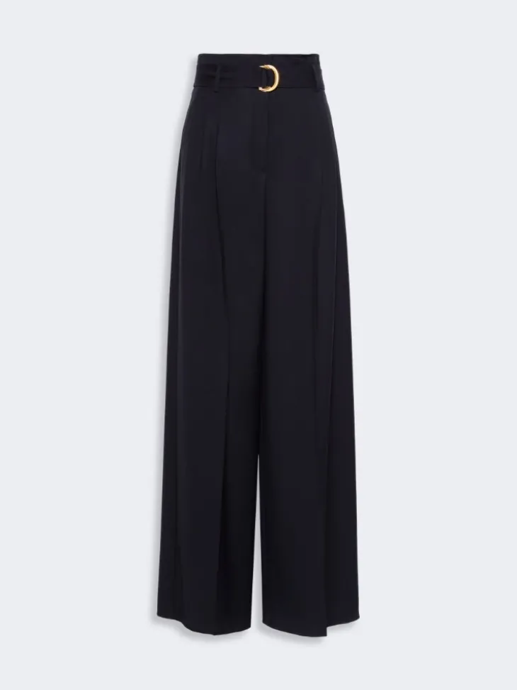 High-waisted woollen cloth trousers - NAVY