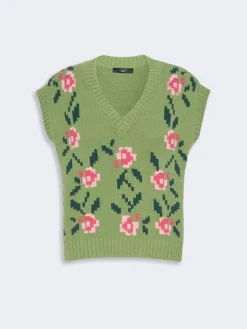 Inlaid cotton-blend gilet - GREEN