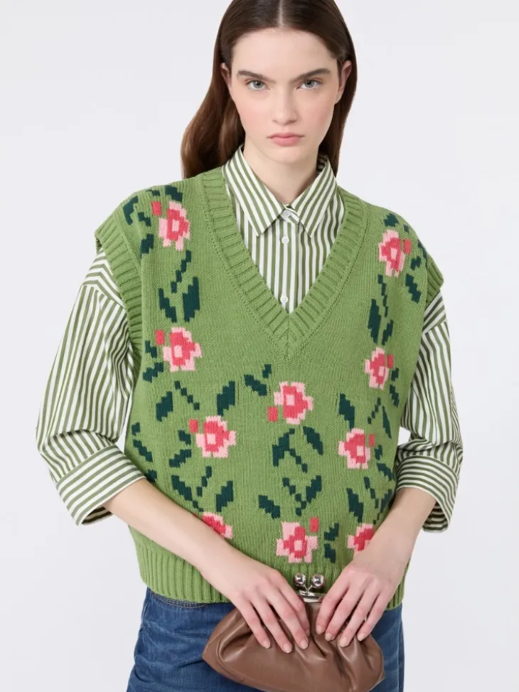 Inlaid cotton-blend gilet - GREEN
