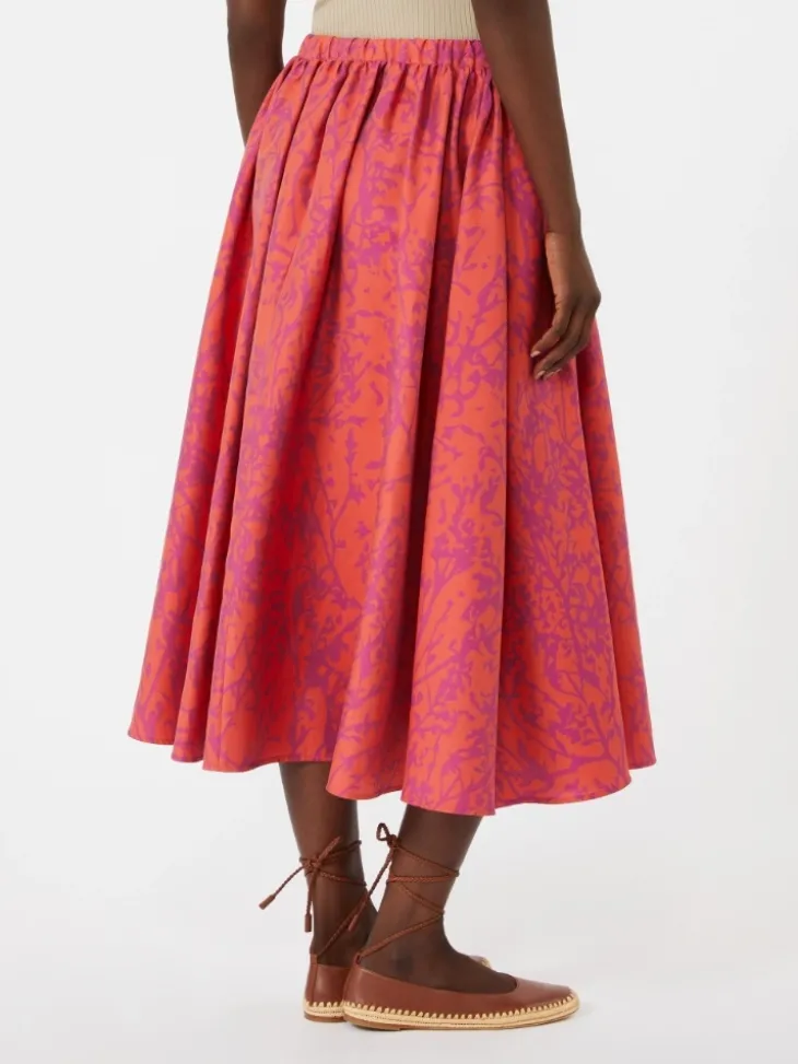 Jacquard cotton and silk midi skirt - CORAL