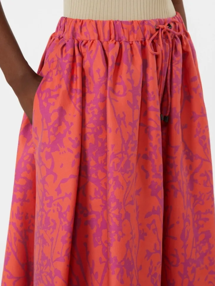 Jacquard cotton and silk midi skirt - CORAL