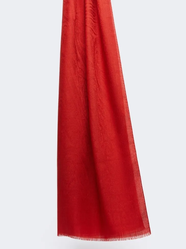 Jacquard wool and silk yarn stole - RED