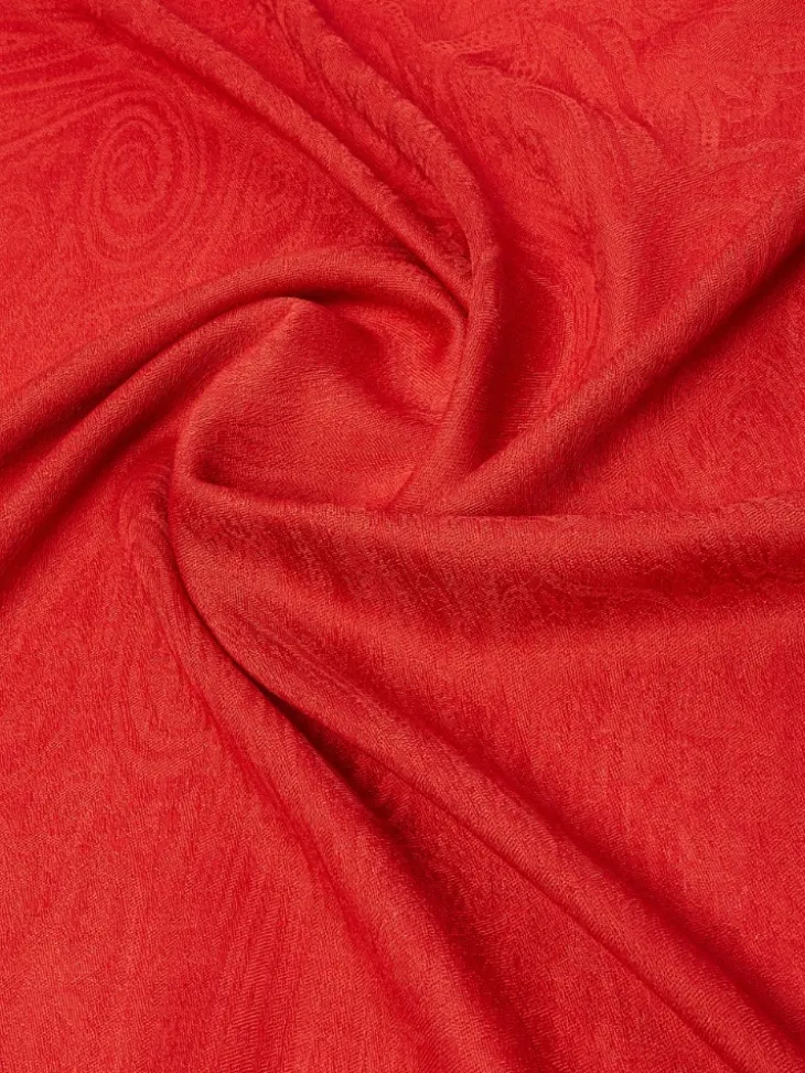 Jacquard wool and silk yarn stole - RED