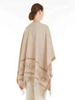 Jacquard wool poncho - BEIGE