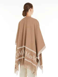 Jacquard wool poncho - CAMEL