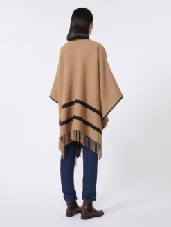 Jacquard wool poncho - CAMEL