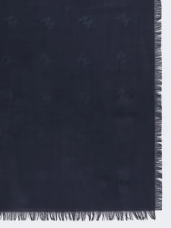 Jacquard-knit wool and silk shawl - MIDNIGHTBLUE