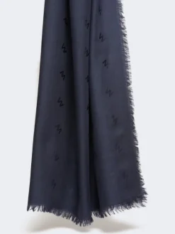 Jacquard-knit wool and silk shawl - MIDNIGHTBLUE