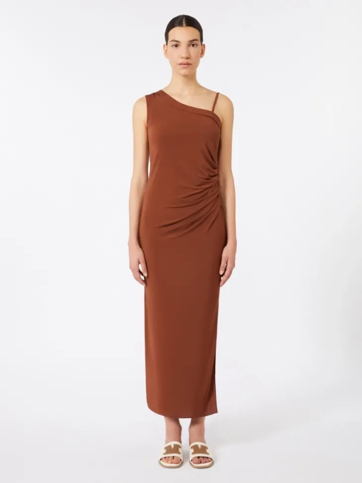 Jersey one-shoulder dress - CHOCOLATE