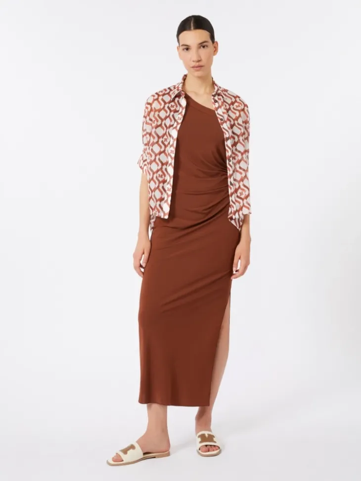 Jersey one-shoulder dress - CHOCOLATE