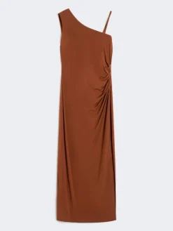 Jersey one-shoulder dress - CHOCOLATE