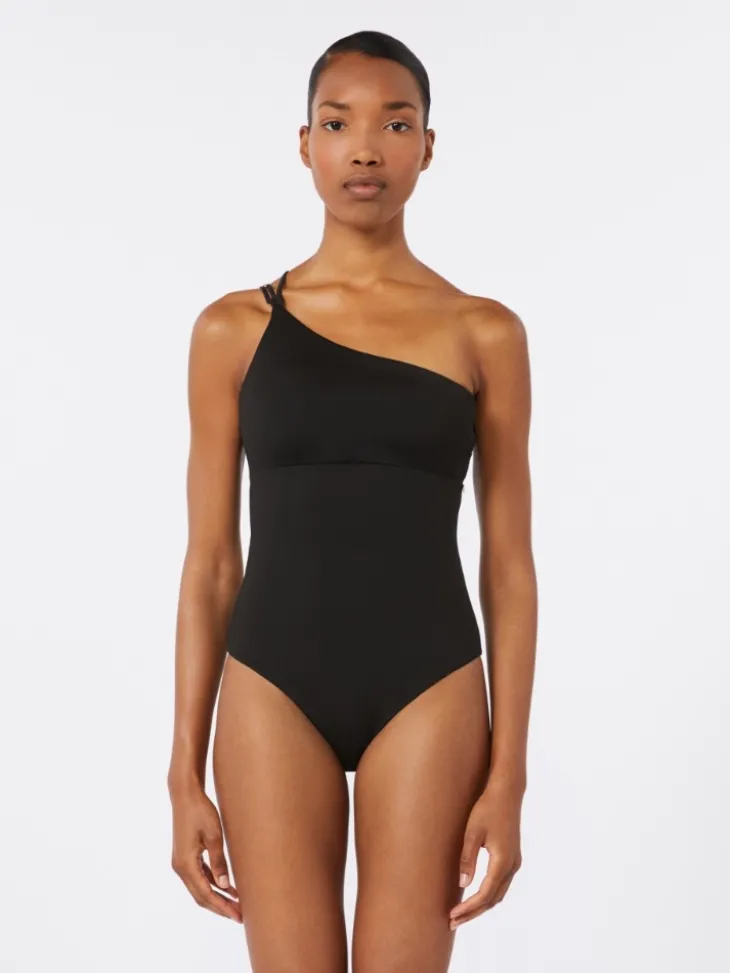 Jersey one-shoulder swimsuit - BLACK