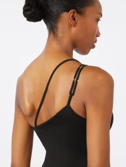 Jersey one-shoulder swimsuit - BLACK