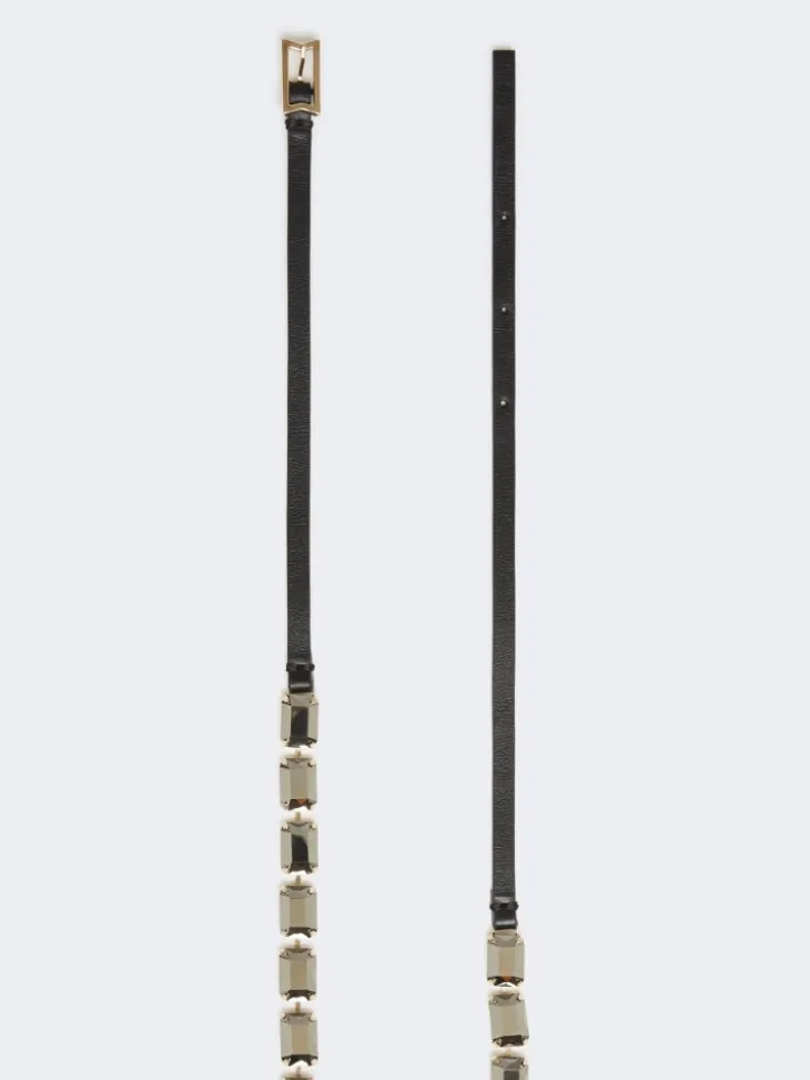 Jewelled nappa leather belt - BLACK
