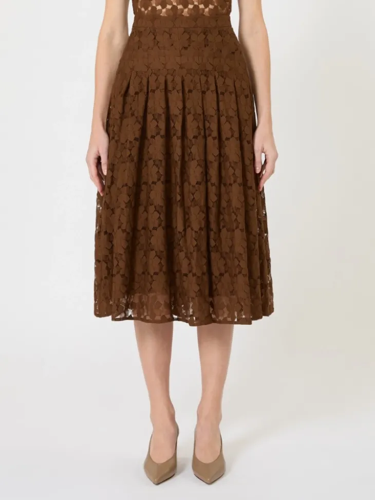 Lace midi skirt - CHOCOLATE