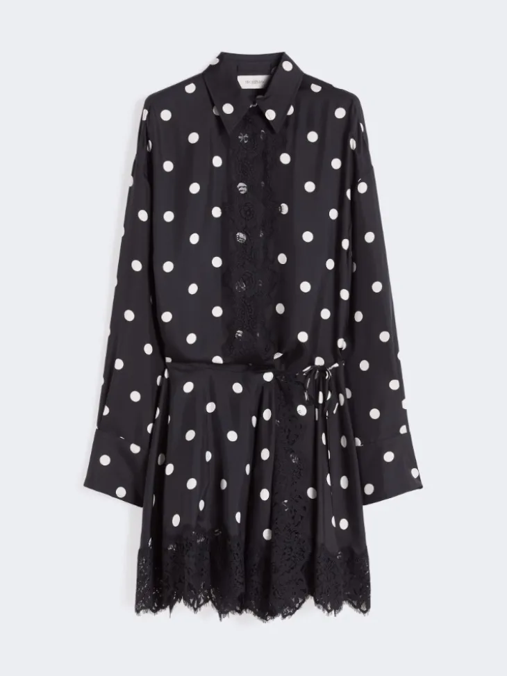 Lace-detail short dress - BLACK