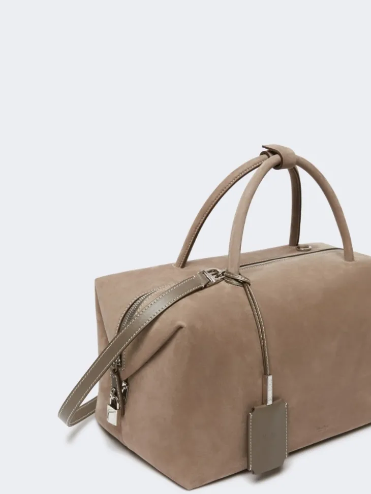 Large nubuck leather Boston bag - TURTLEDOVE