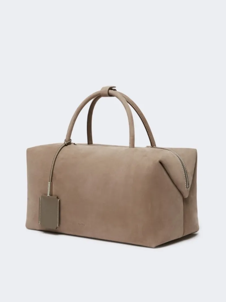 Large nubuck leather Boston bag - TURTLEDOVE