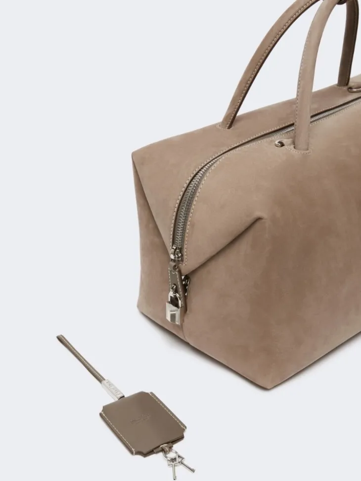 Large nubuck leather Boston bag - TURTLEDOVE