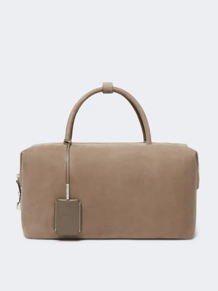 Large nubuck leather Boston bag - TURTLEDOVE